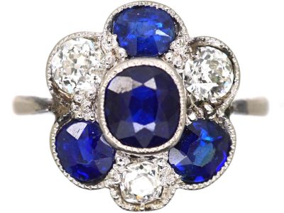 Early 20th Century Platinum, Diamond & Sapphire Cluster Ring