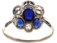 Early 20th Century Platinum, Diamond & Sapphire Cluster Ring