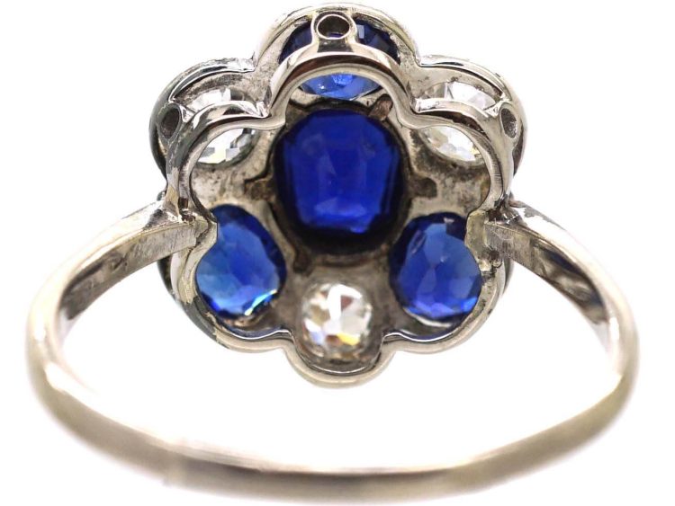Early 20th Century Platinum, Diamond & Sapphire Cluster Ring
