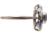 Early 20th Century Platinum, Diamond & Sapphire Cluster Ring