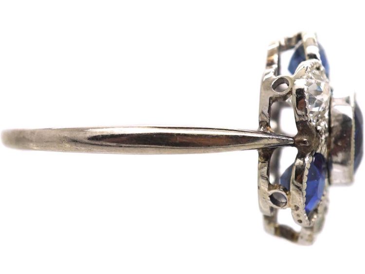 Early 20th Century Platinum, Diamond & Sapphire Cluster Ring