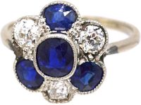 Early 20th Century Platinum, Diamond & Sapphire Cluster Ring