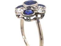 Early 20th Century Platinum, Diamond & Sapphire Cluster Ring