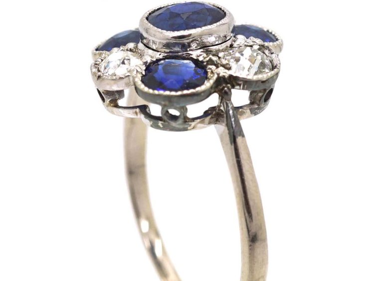 Early 20th Century Platinum, Diamond & Sapphire Cluster Ring