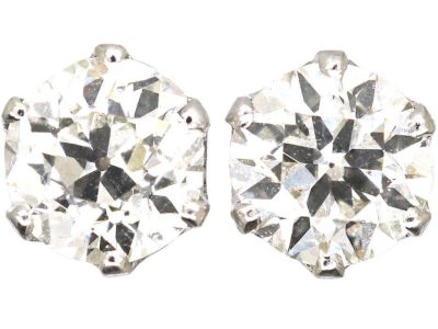 Early 20th Century Platinum Transition Cut Diamond Solitaire Earrings