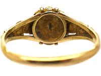 Early Victorian 15ct Gold, Three Stone Emerald & Rose Diamond Cluster Ring