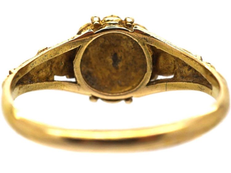 Early Victorian 15ct Gold, Three Stone Emerald & Rose Diamond Cluster Ring