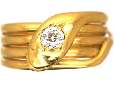 Victorian 9ct Gold Snake Ring set with a Diamond