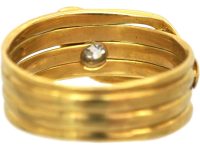 Victorian 9ct Gold Snake Ring set with a Diamond