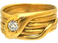 Victorian 9ct Gold Snake Ring set with a Diamond