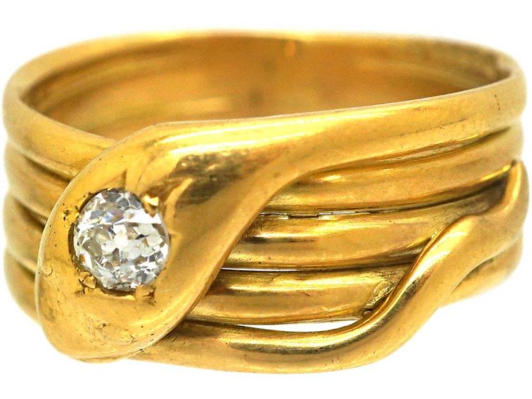Victorian 9ct Gold Snake Ring set with a Diamond