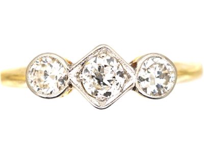 Art Deco 18ct Gold & Platinum Three Stone Diamond Ring