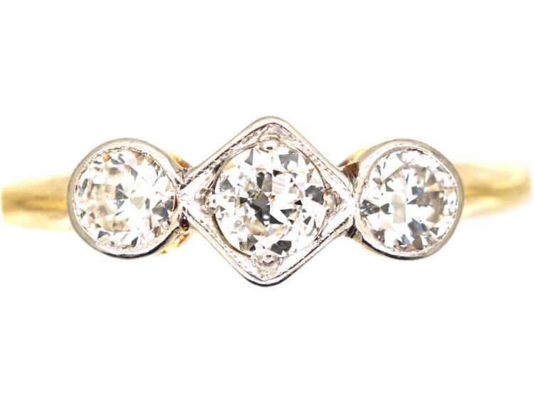 Art Deco 18ct Gold & Platinum Three Stone Diamond Ring