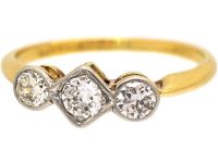 Art Deco 18ct Gold & Platinum Three Stone Diamond Ring