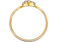 Edwardian 15ct Gold Heart Shaped Ring set with a Diamond & Natural Split Pearls