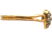 Edwardian 15ct Gold Heart Shaped Ring set with a Diamond & Natural Split Pearls