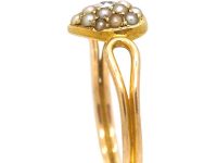 Edwardian 15ct Gold Heart Shaped Ring set with a Diamond & Natural Split Pearls