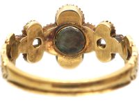 Georgian 15ct Gold Ruby & Natural Split Pearl Flower Cluster Ring