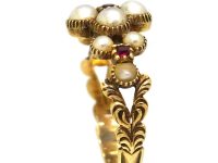 Georgian 15ct Gold Ruby & Natural Split Pearl Flower Cluster Ring