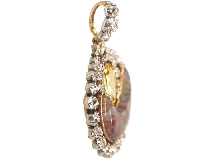 Georgian Agate, Topaz & Diamond Half Moon Pendant with Glazed Locket in Case