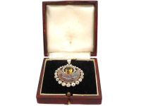Georgian Agate, Topaz & Diamond Half Moon Pendant with Glazed Locket in Case