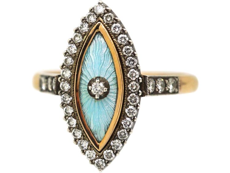 Early 20th Century 14ct Gold, Enamel & Diamond Marquise Ring