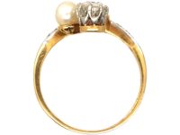 Art Nouveau 18ct Gold Ring set with a Diamond, A Natural Pearl & Rose Diamonds
