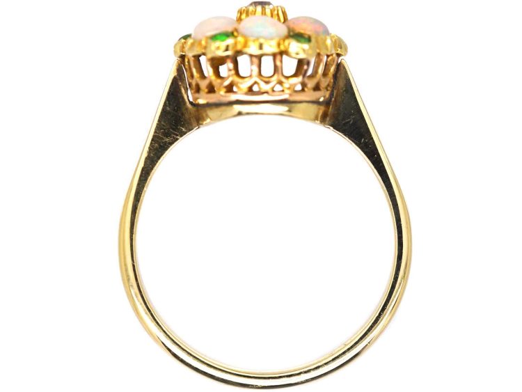 Edwardian 18ct Gold Cluster Ring set with a Diamond, Opals & Green Garnets