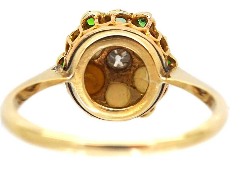 Edwardian 18ct Gold Cluster Ring set with a Diamond, Opals & Green Garnets