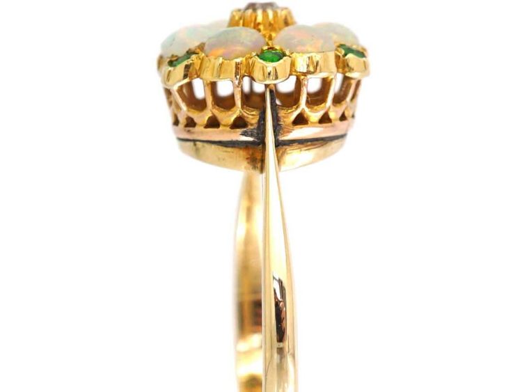 Edwardian 18ct Gold Cluster Ring set with a Diamond, Opals & Green Garnets