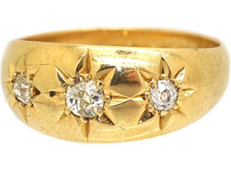 Edwardian 18ct Gold Three Stone Diamond Gypsy Ring