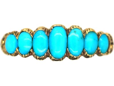 Early Victorian 15ct Gold Ring set with Seven Turquoise