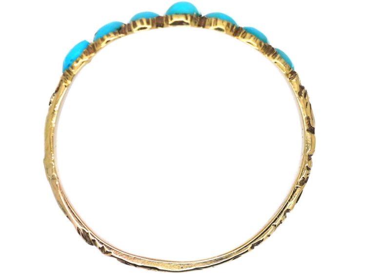 Early Victorian 15ct Gold Ring set with Seven Turquoise