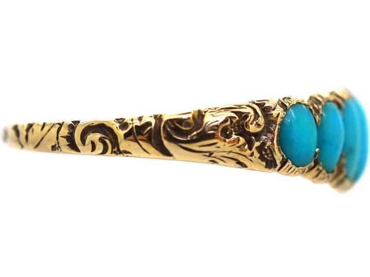 Early Victorian 15ct Gold Ring set with Seven Turquoise