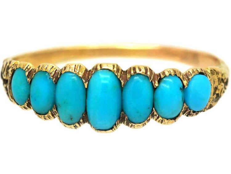 Early Victorian 15ct Gold Ring set with Seven Turquoise
