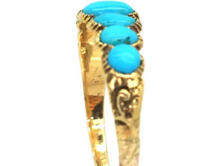 Early Victorian 15ct Gold Ring set with Seven Turquoise