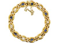 Edwardian 15ct Gold Curb Bracelet set with Diamonds & Sapphires