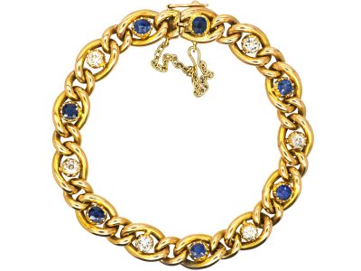 Edwardian 15ct Gold Curb Bracelet set with Diamonds & Sapphires