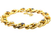 Edwardian 15ct Gold Curb Bracelet set with Diamonds & Sapphires