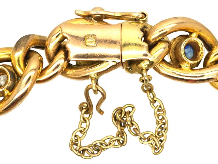 Edwardian 15ct Gold Curb Bracelet set with Diamonds & Sapphires
