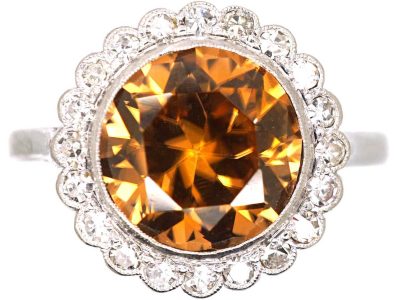 Early 20th Century 18ct White Gold & Platinum Cluster Ring set with a Zircon & Diamonds