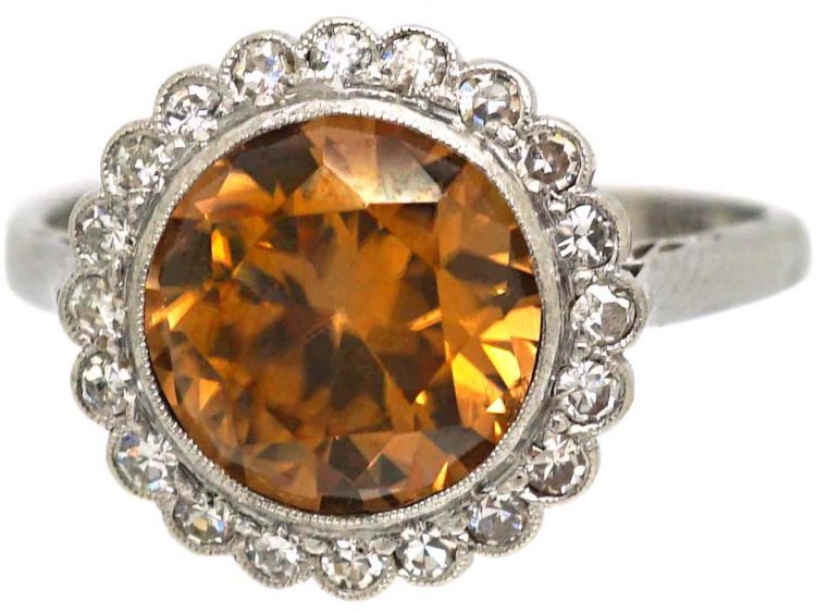 Early 20th Century 18ct White Gold & Platinum Cluster Ring set with a Zircon & Diamonds