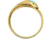 Victorian 18ct Gold Coily Snake Ring set with a Turquoise & Rose Diamond Eyes