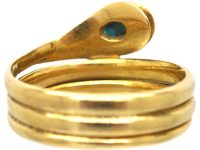 Victorian 18ct Gold Coily Snake Ring set with a Turquoise & Rose Diamond Eyes