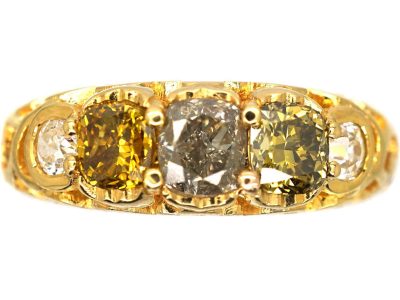 Victorian 18ct Gold Ring set with Five Coloured Diamonds