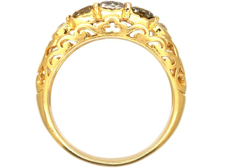 Victorian 18ct Gold Ring set with Five Coloured Diamonds