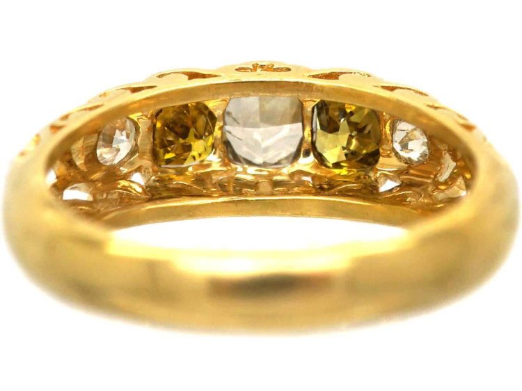 Victorian 18ct Gold Ring set with Five Coloured Diamonds