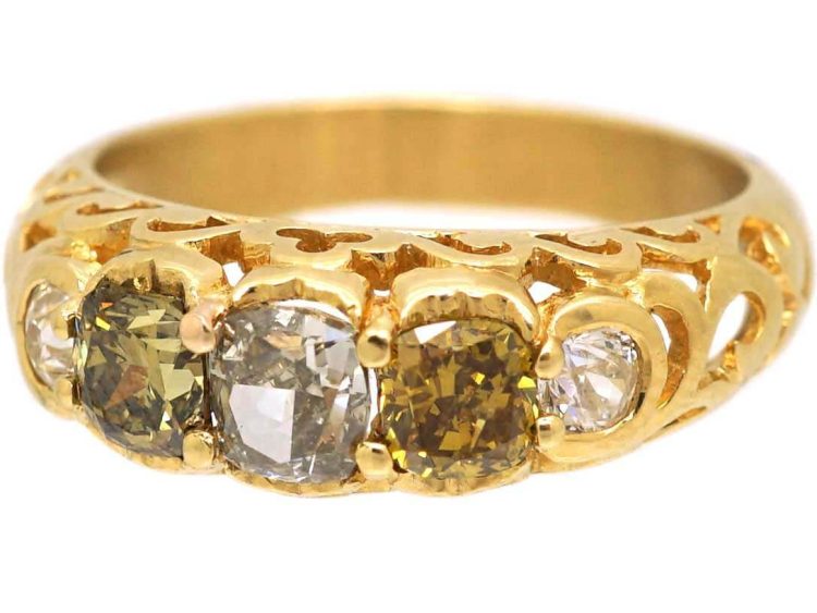 Victorian 18ct Gold Ring set with Five Coloured Diamonds