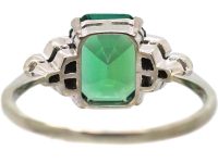Art Deco Green 18ct White Gold & Platinum, Tourmaline & Diamond Ring