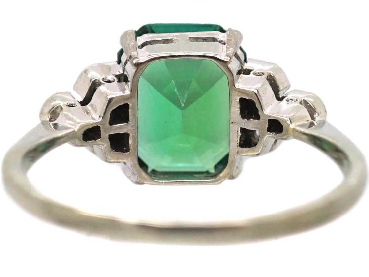 Art Deco Green 18ct White Gold & Platinum, Tourmaline & Diamond Ring